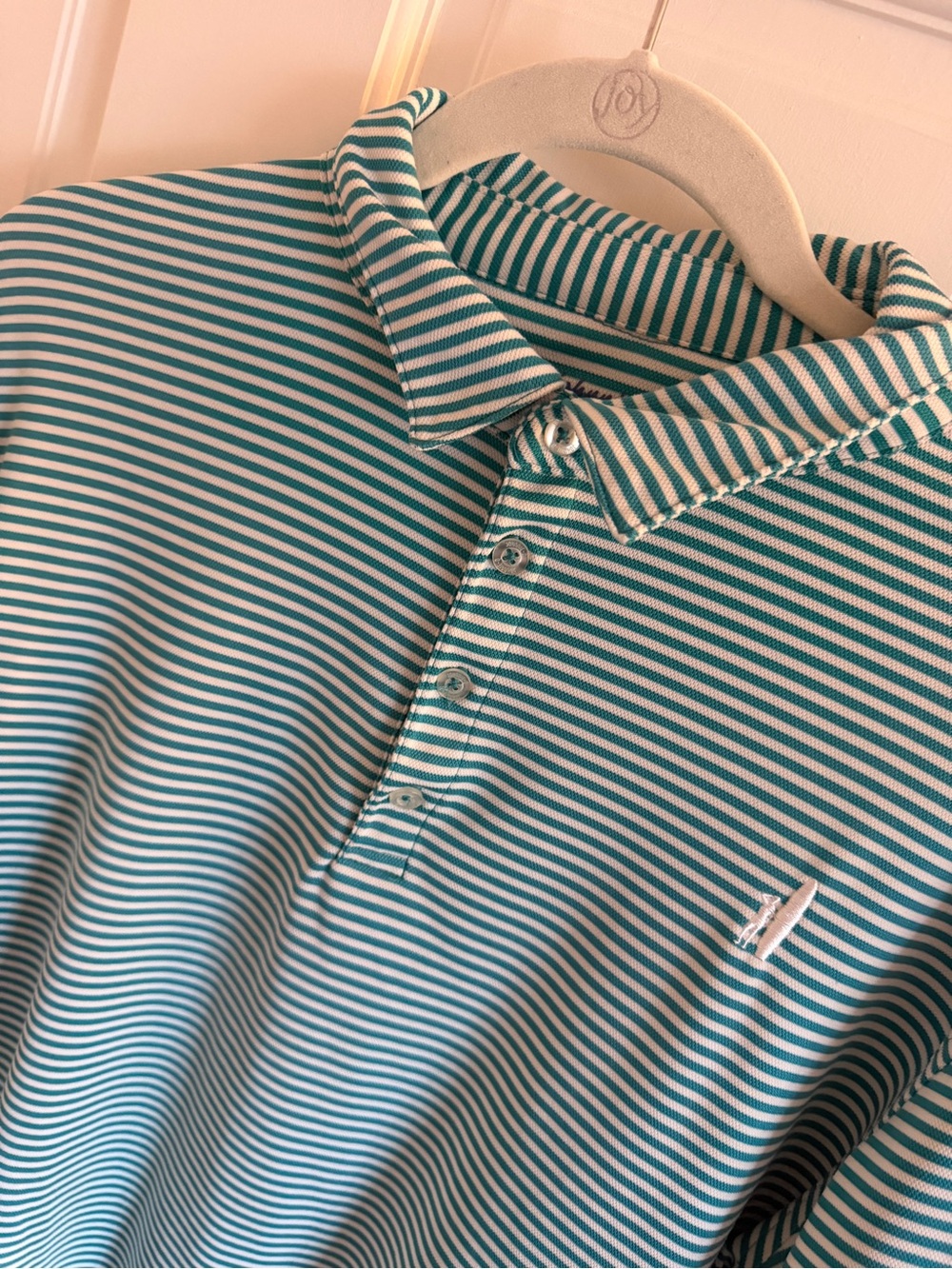 johnnie-O Men’s Performance Golf Polo M Teal White Stripe PREP-FORMANCE